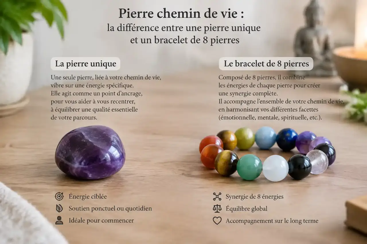 Pierre chemin de vie : la différence entre une pierre unique et un bracelet de 8 pierres