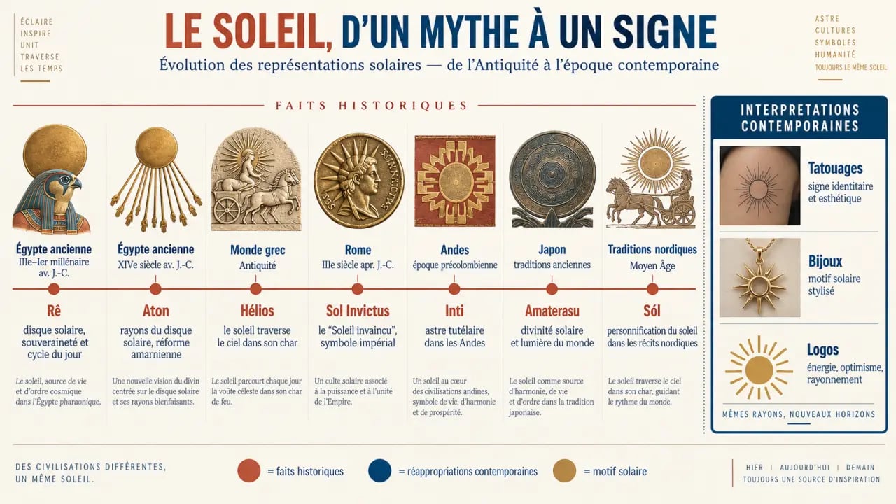 Frise historique des symboles du soleil dans différentes cultures