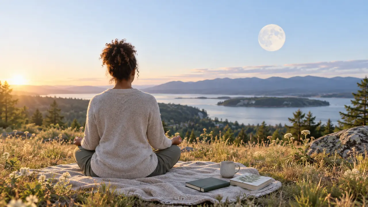 Espace calme éclairé par la lumière de la pleine lune, propice à la méditation