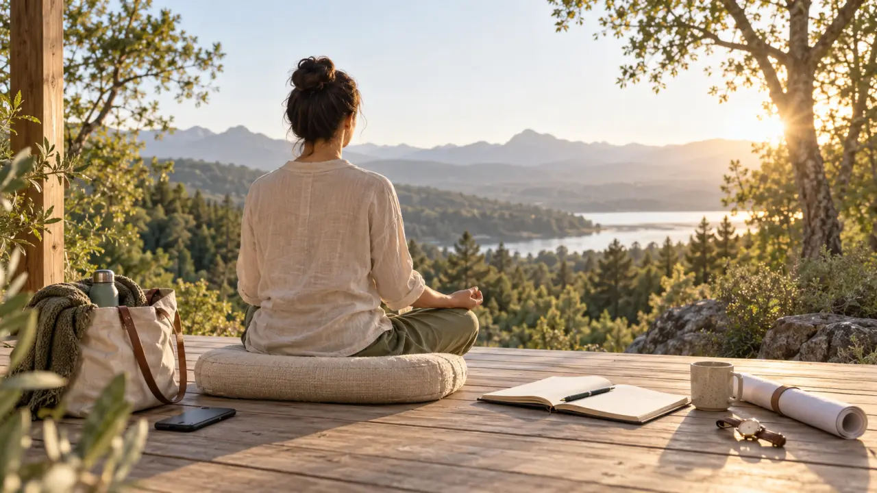 Personne assise dans un espace naturel pendant une retraite spirituelle