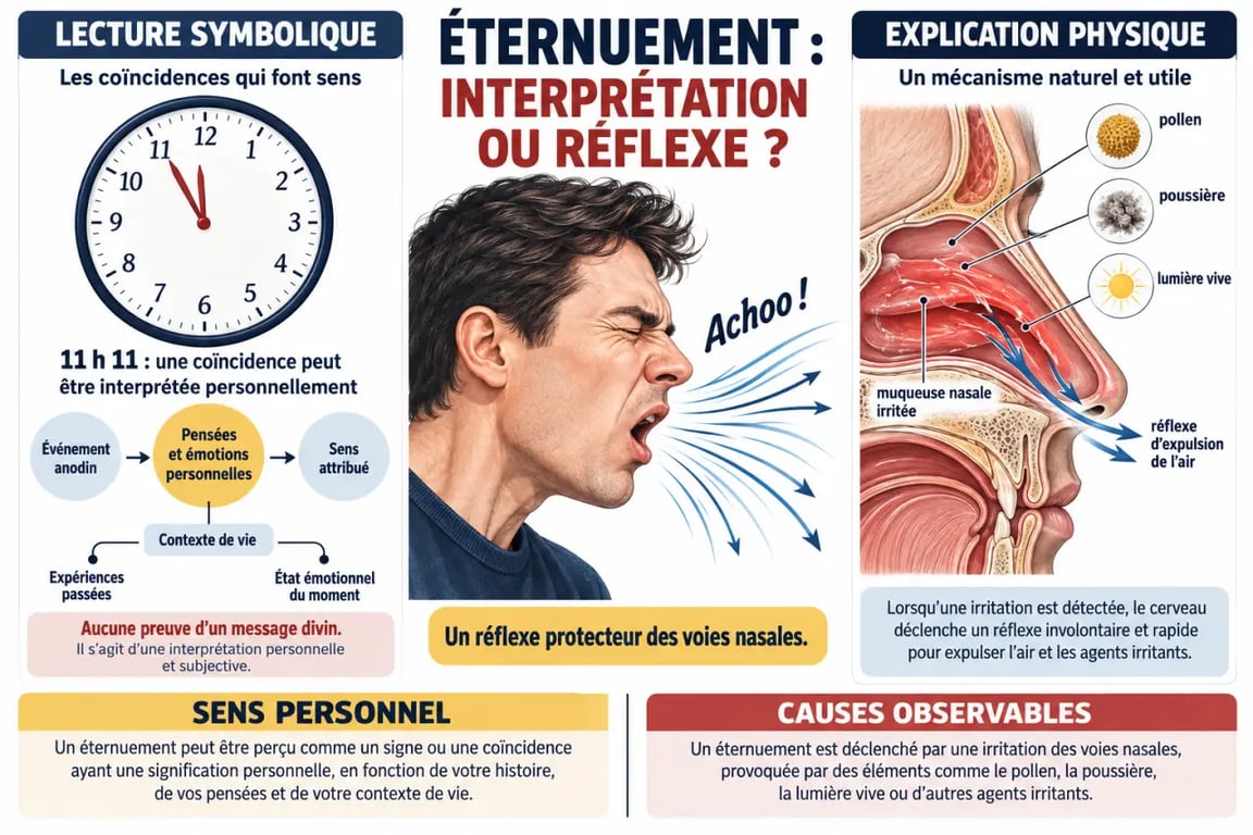 Infographie sur la eternuer signification spirituelle et les causes physiques de l’éternuement