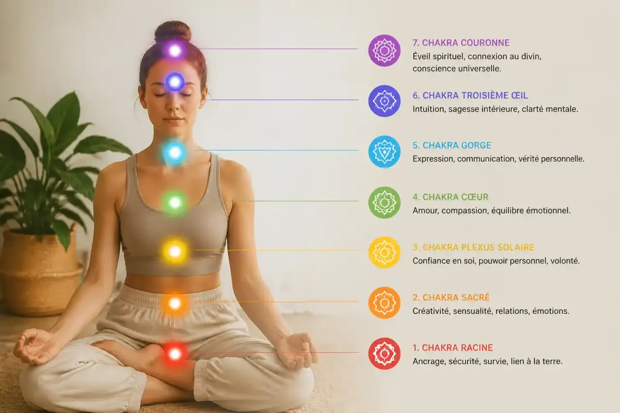 Les 7 chakras et leur rôle : de l'ancrage de la racine à l'éveil de la couronne