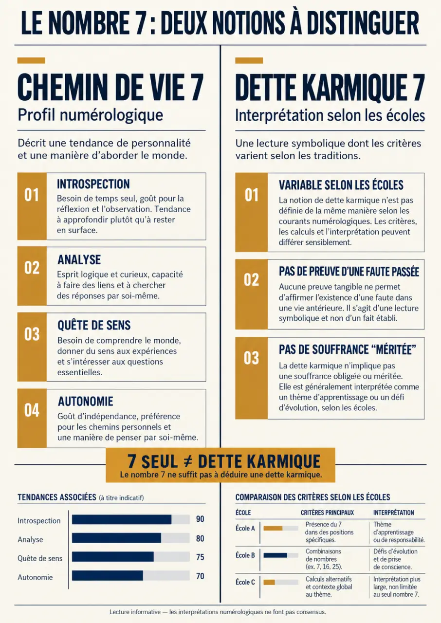 Schéma sur le chemin de vie 7 karma distinguant le chemin de vie 7 de la dette karmique 7